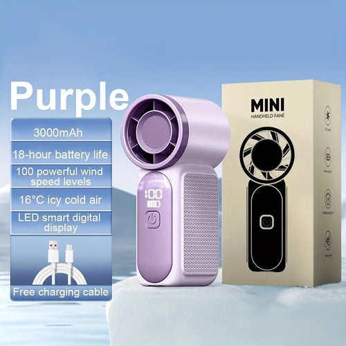 Mini Handheld Fan 3600mAh High-Speed Portable Turbo Pocket Fan for Outdoor Travel - Color: Purple